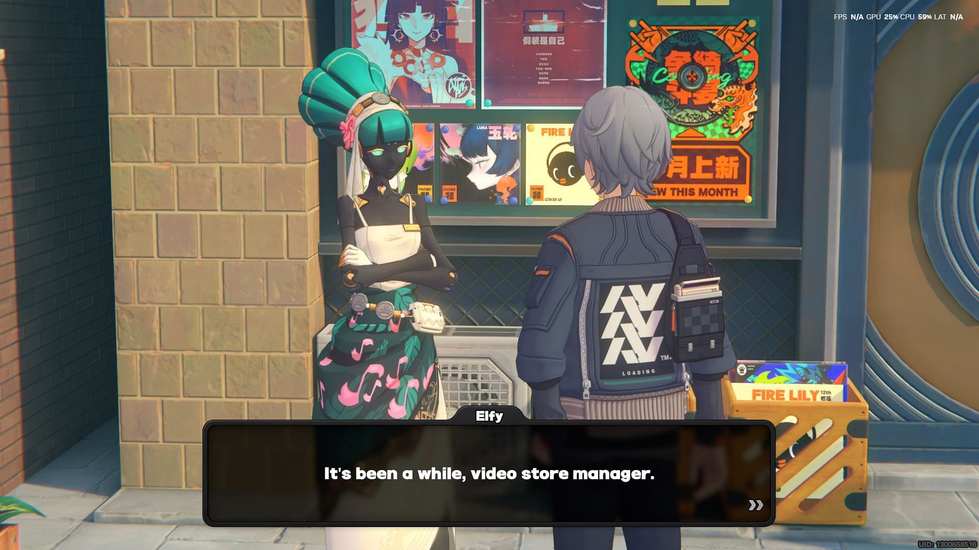 Elfy in front of her Music Store in Zenless Zone Zero (Image via HoYoverse)