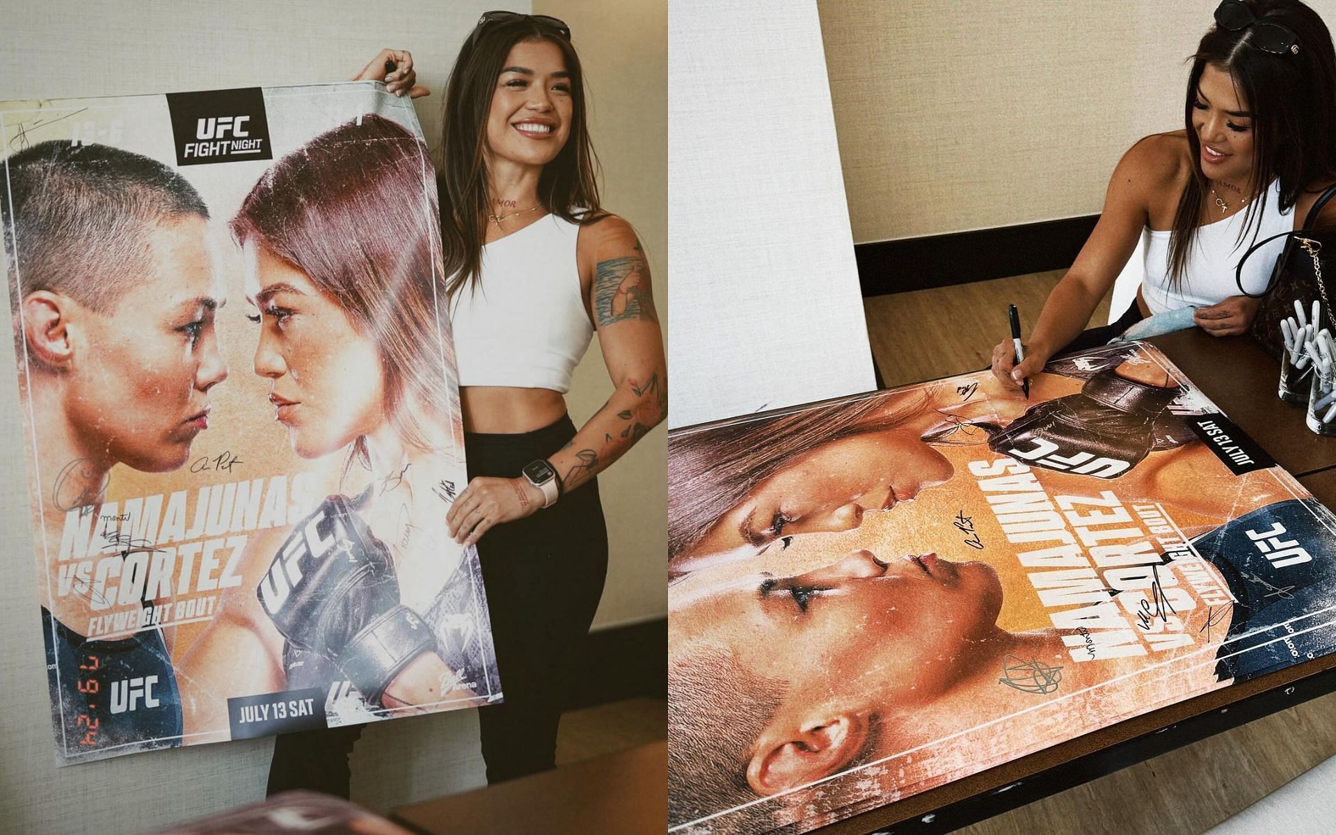 Tracy Cortez signing posters ahead of the UFC Denver fight.