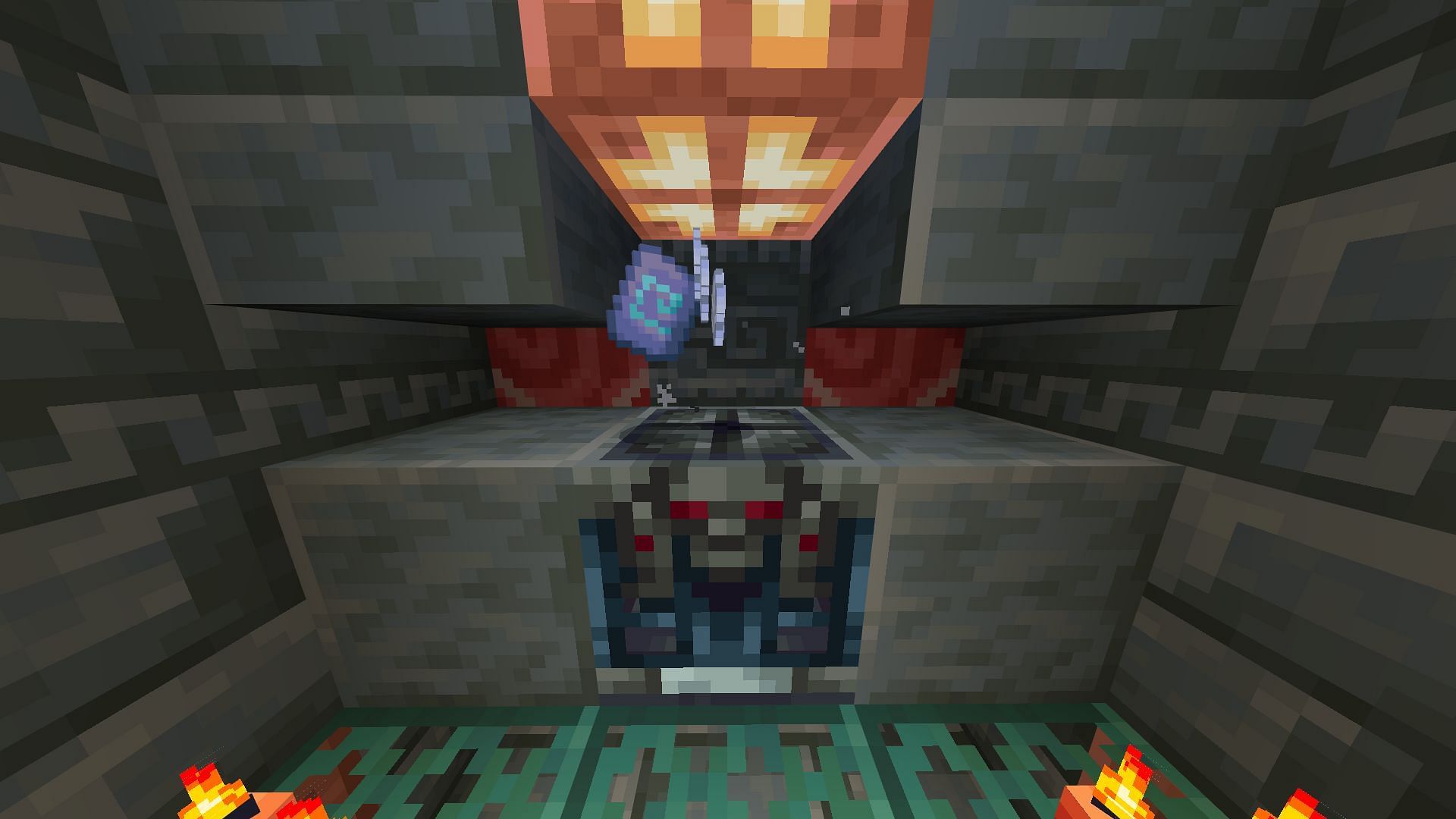 An ominous vault dispensing rare items in Minecraft Bedrock 1.21.2 (Image via Mojang)