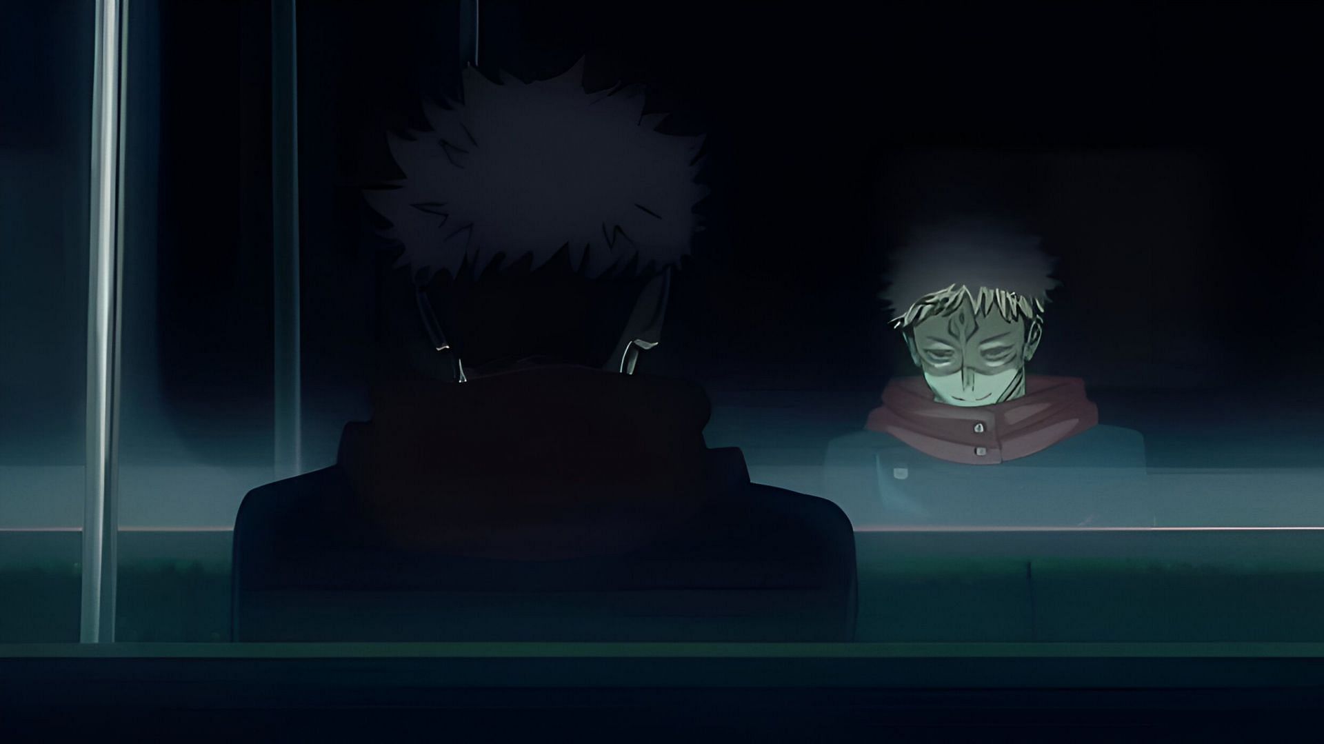 Itadori witnessing Sukuna in his reflection as seen in the opening song (Image via MAPPA)