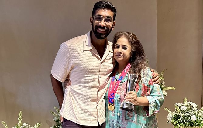 Jasprit Bumrah presents 2024 T20 World Cup medal and Player of the Tournament trophy to his mother
