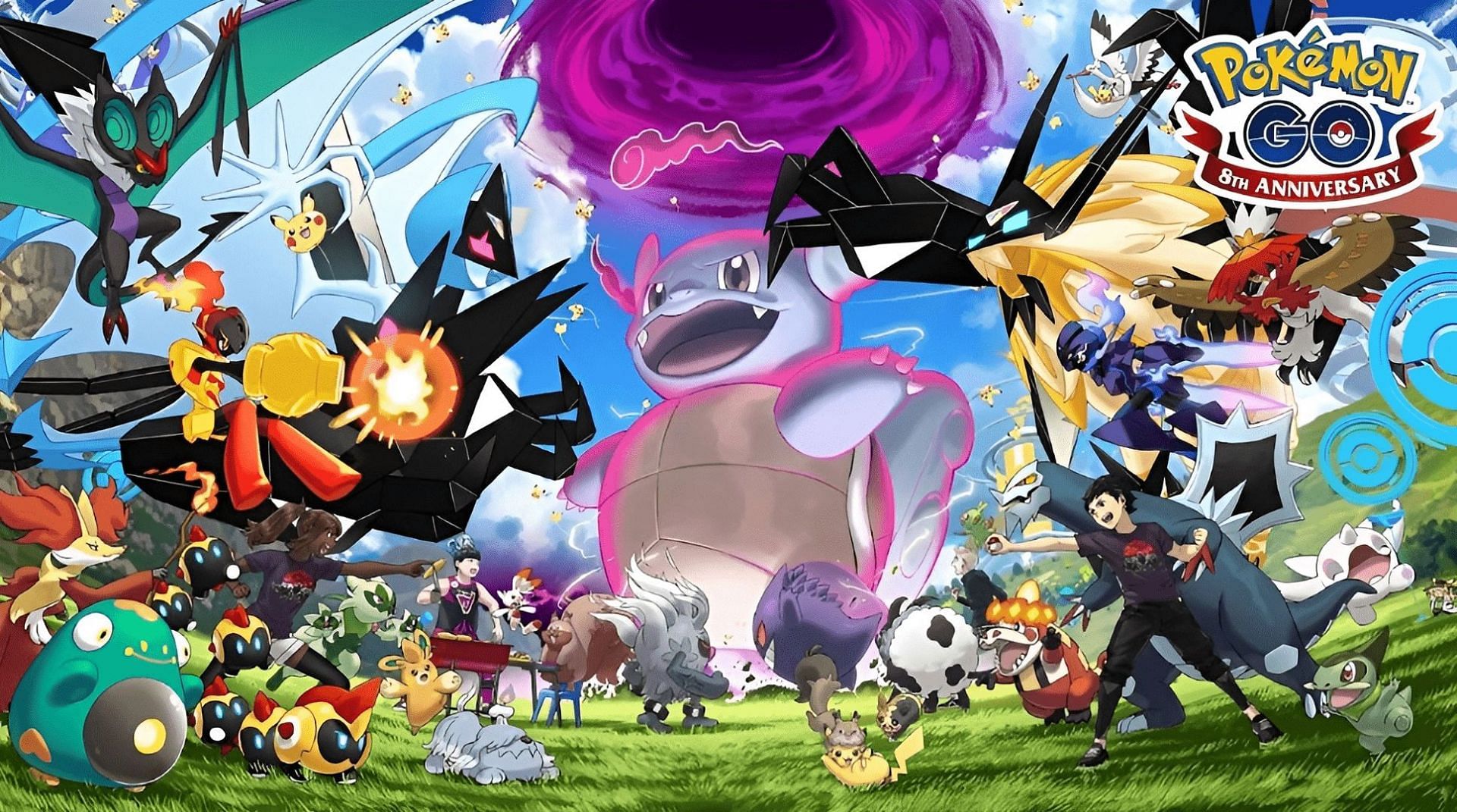 Dynamax Wartortle as seen in Pokemon GO&#039;s 8th Anniversary key art (Image via Niantic)