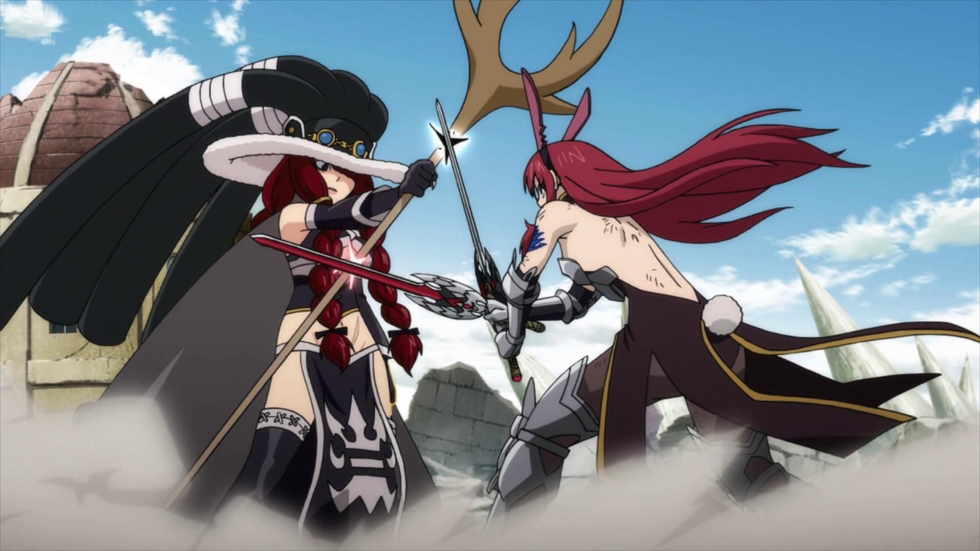 Erza vs Irene as seen in the anime series (Image via A-1 Pictures)