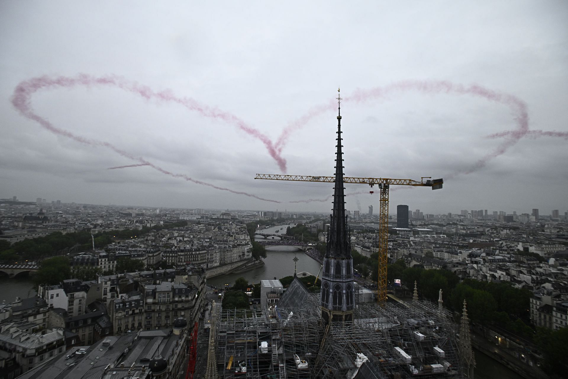 An airshow creating a heart above the city of love - Olympic Games Paris 2024: Day 0 - Source: Getty