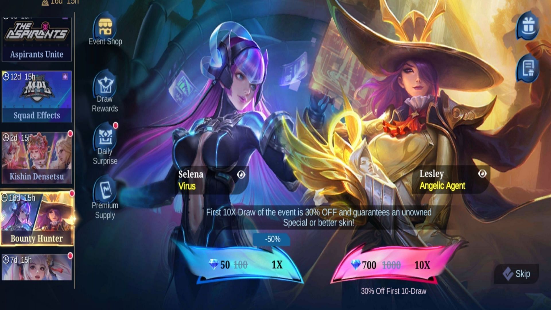 Lesley &quot;Angelic Agent&quot; skin is expected to go live in the Bounty Hunter event in the game (Image via Moonton Games)