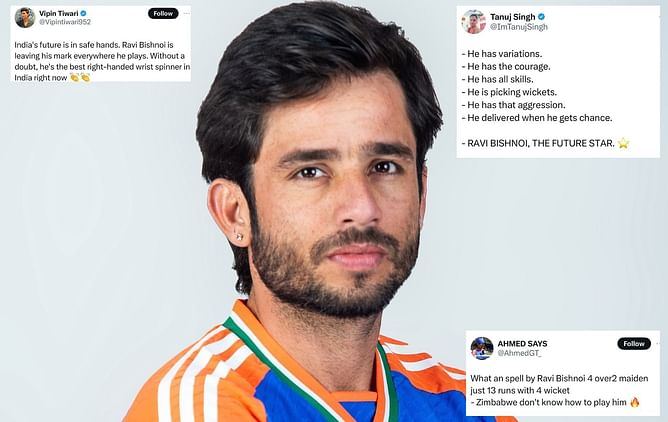 "Hunted like a lion" - Fans erupt as Ravi Bishnoi registers career-best figures in IND vs ZIM 1st T20I