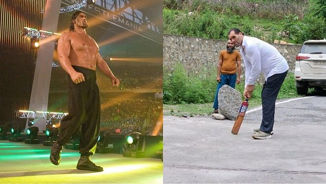 WWE दिग्गज The Great Khali पर चढ़ा क्रिकेट का खुमार, एक हाथ से लगाया अनोखा शॉट, देखें मजेदार वीडियो