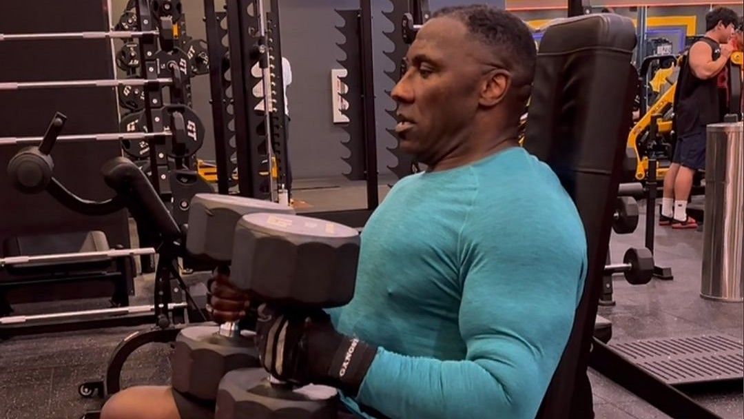 Shannon Sharpe working out via @shannonsharpe84 on Instagram