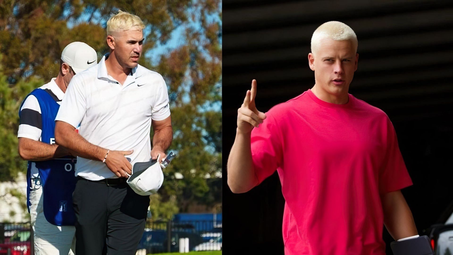 Brooks Koepka and Joey Borrow with Blonde Hair. Images via X @TrackerKoepka, and @Bengals  