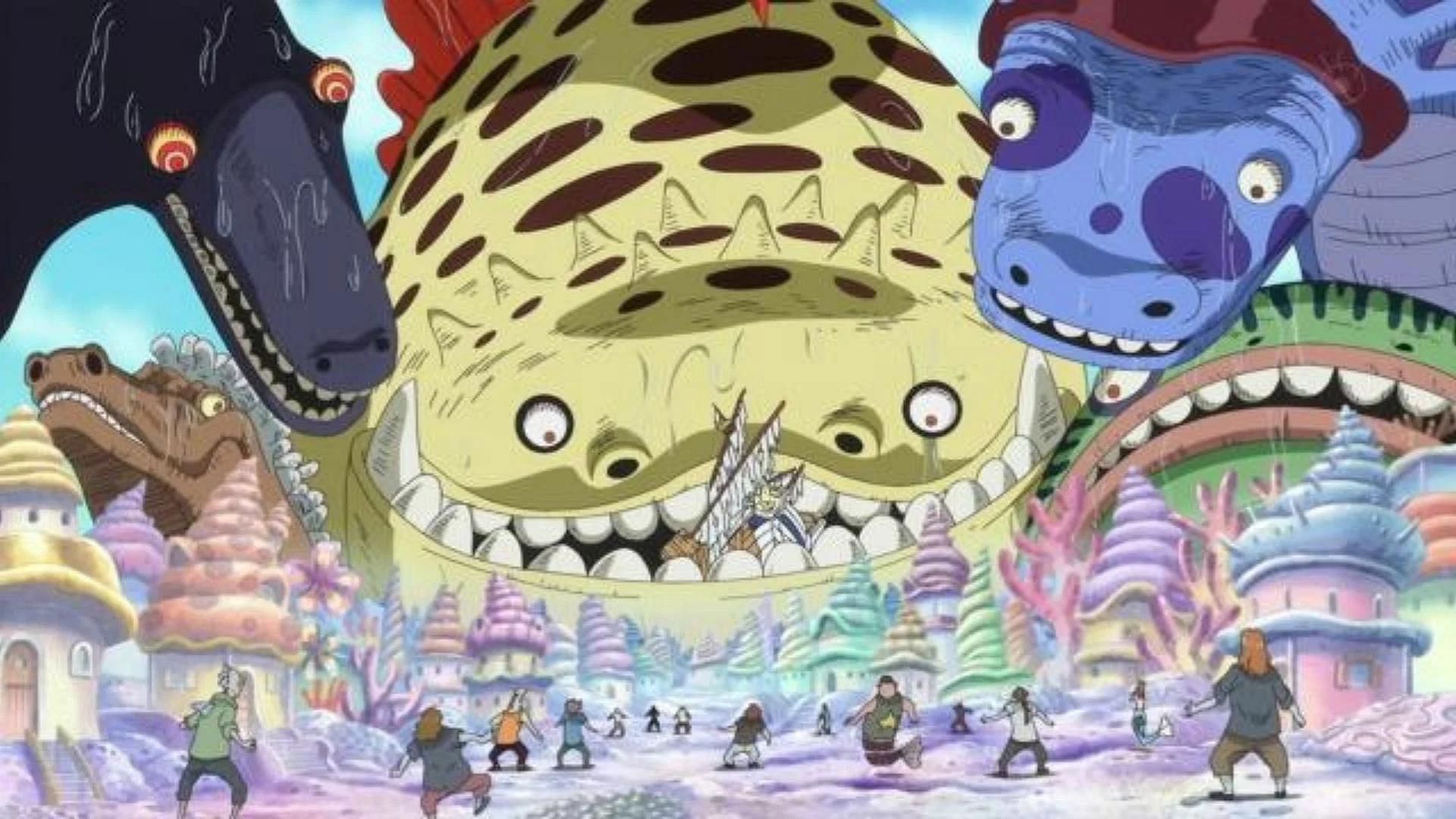 Sea Kings appear on Fishman Island (Image via Toei Animation)