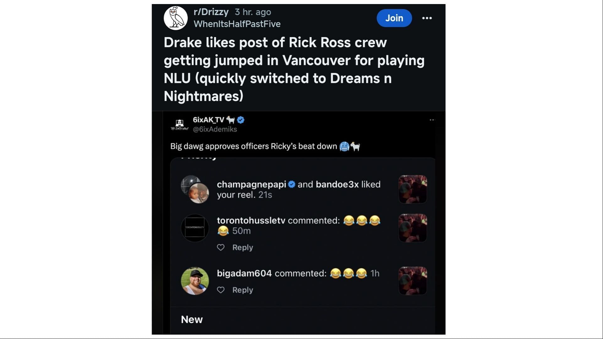 A Reddit user claimed that Drake had liked the post, (Image via Reddit/r/Drizzy)