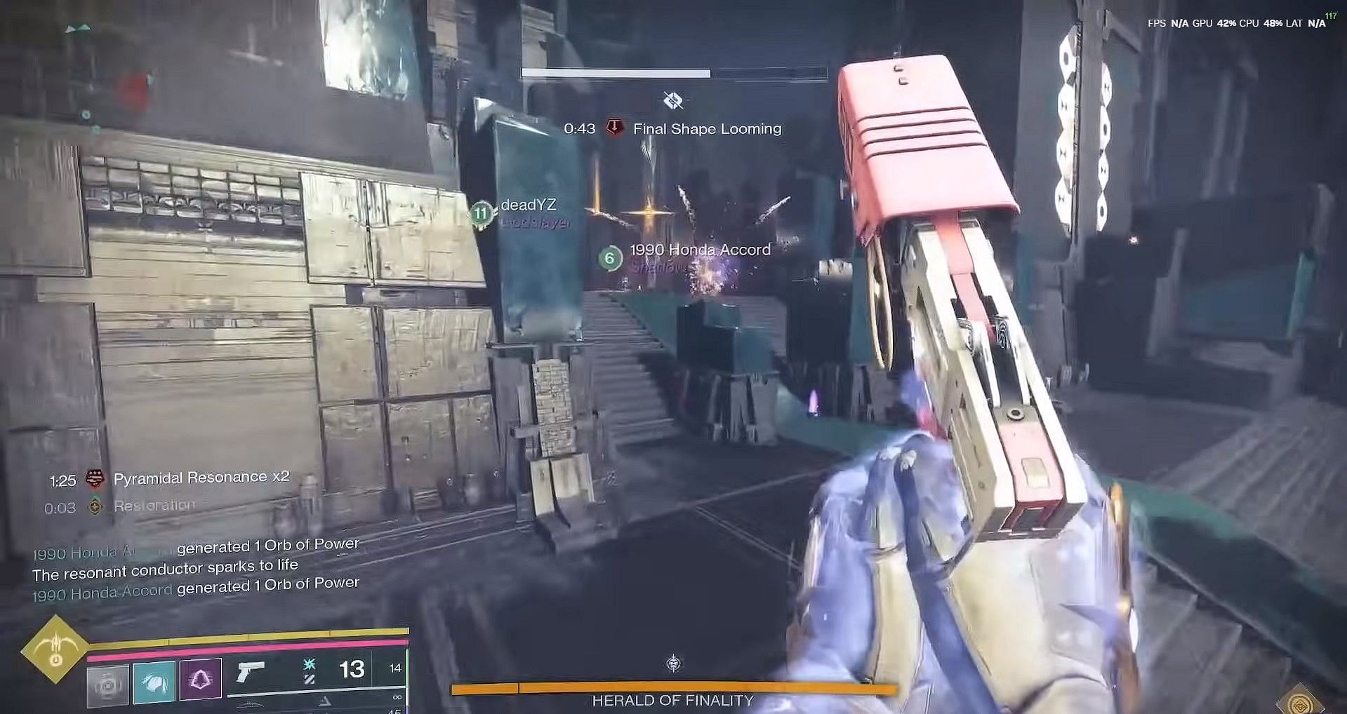 Running from right Conduit to the middle for a Resonance in Destiny 2 (Image via Butters YT)