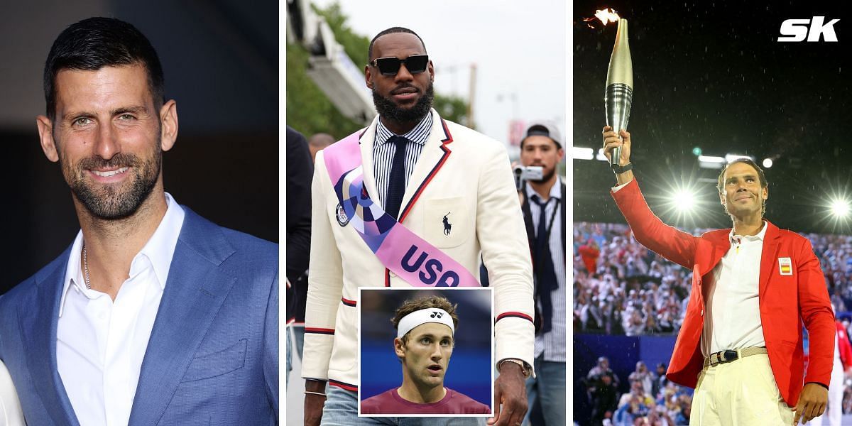 (L-R) Novak Djokovic, LeBron James, Rafael Nadal, Inset- Casper Ruud (Source: Getty)