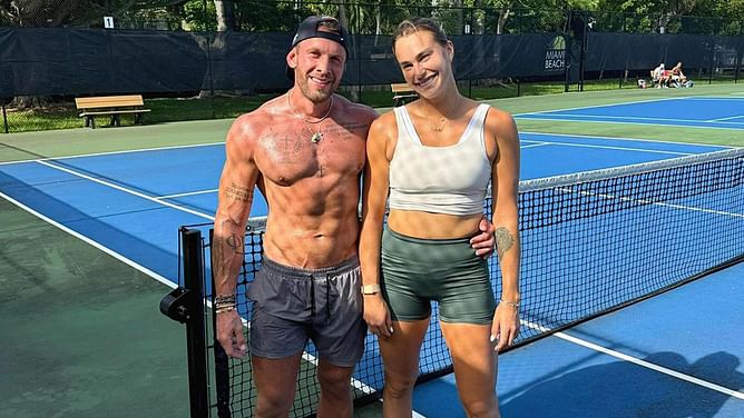 In Pictures: Aryna Sabalenka and boyfriend Georgios Frangulis take the court together; sport matching t-shirts with their birth year and nickname