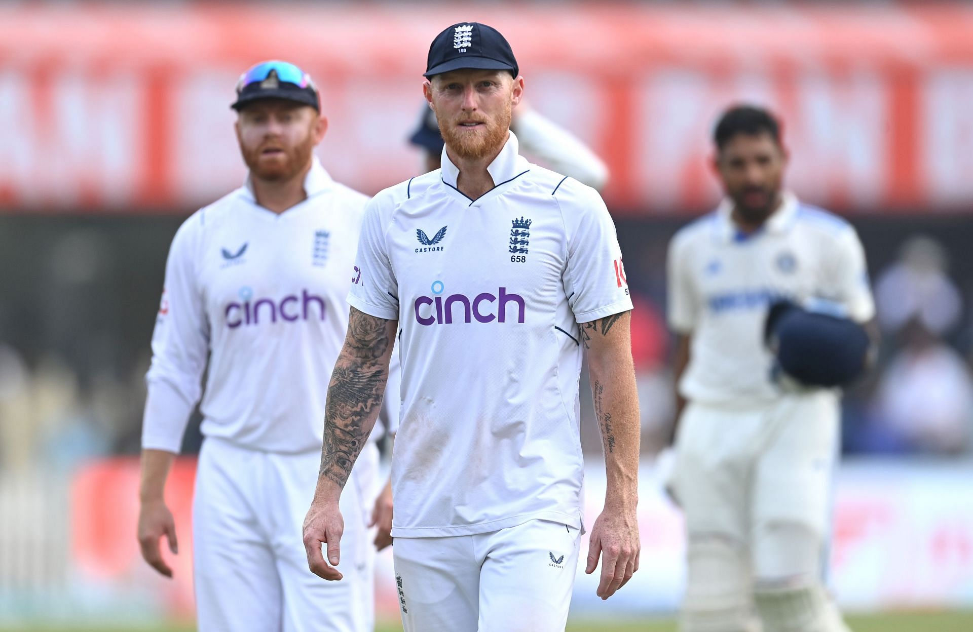 Ben Stokes leads his team off the field. (Credits: Getty)