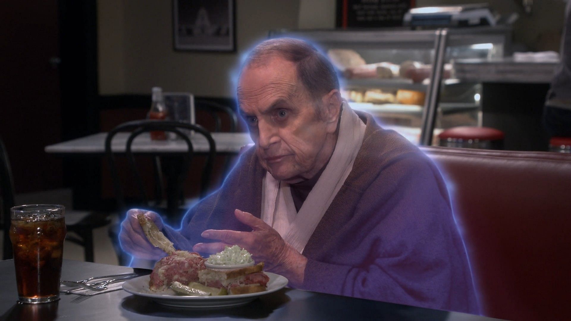 Bob Newhart as Arthur Jeffries in a dream sequence on The Big Bang Theory (Image via Netflix)