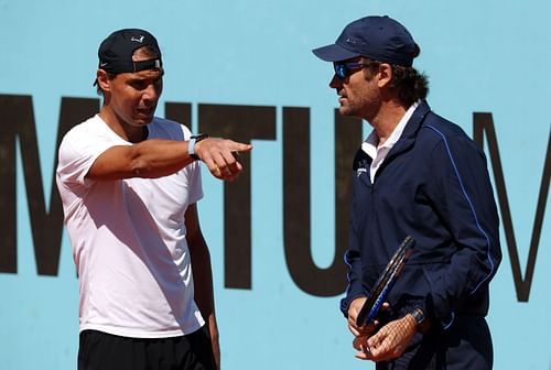 Rafael Nadal (L) with coach Carlos Moya (R) (Source: Getty)