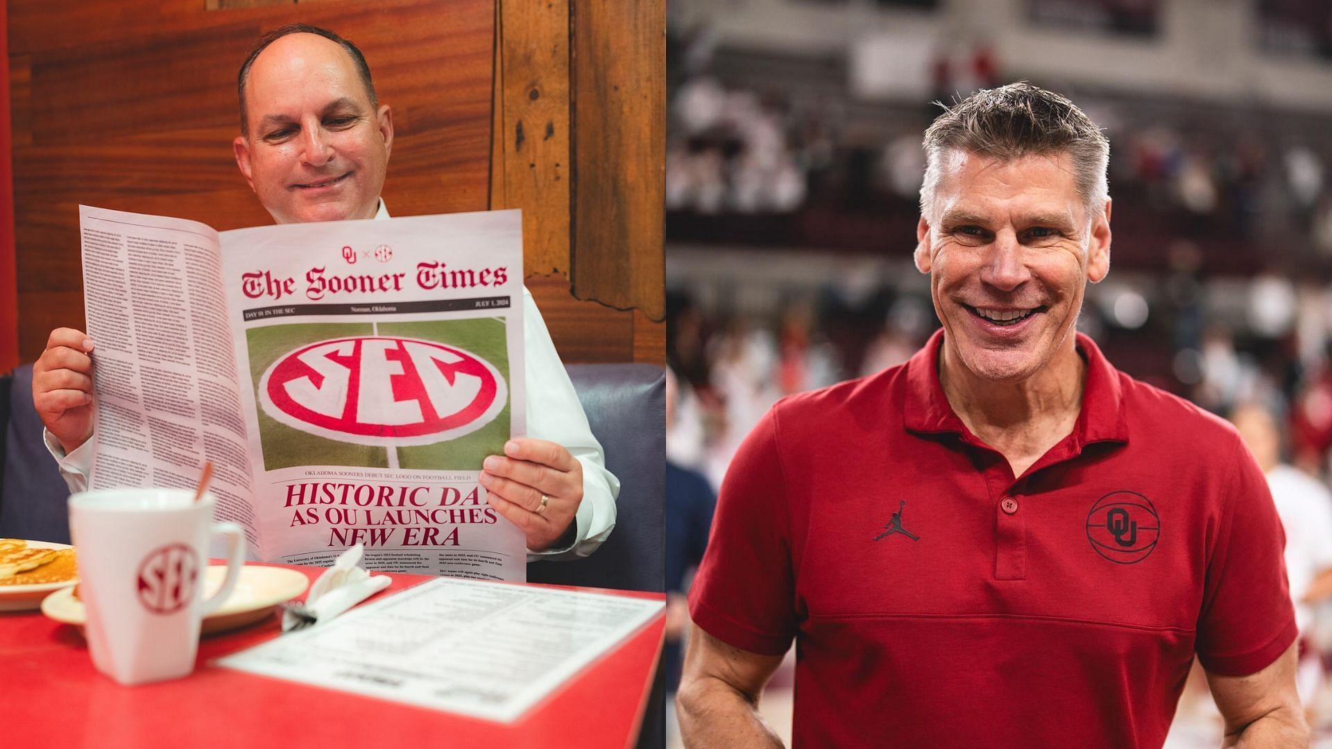 Oklahoma Sooners AD Joe Castiglione (left) and head coach Porter Moser