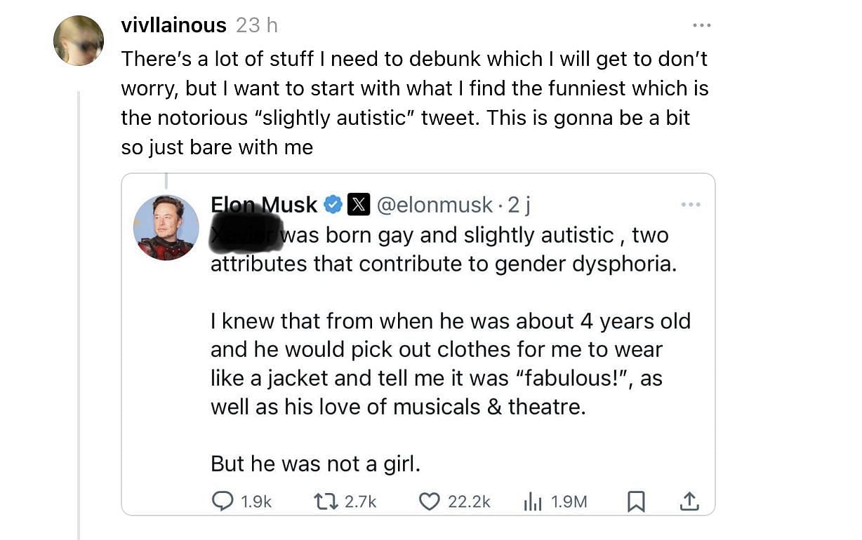 Elon Musk&#039;s daughter, Vivian bashes father in a post on the Meta-owned, Threads. (Image via Vivian/ Threads)