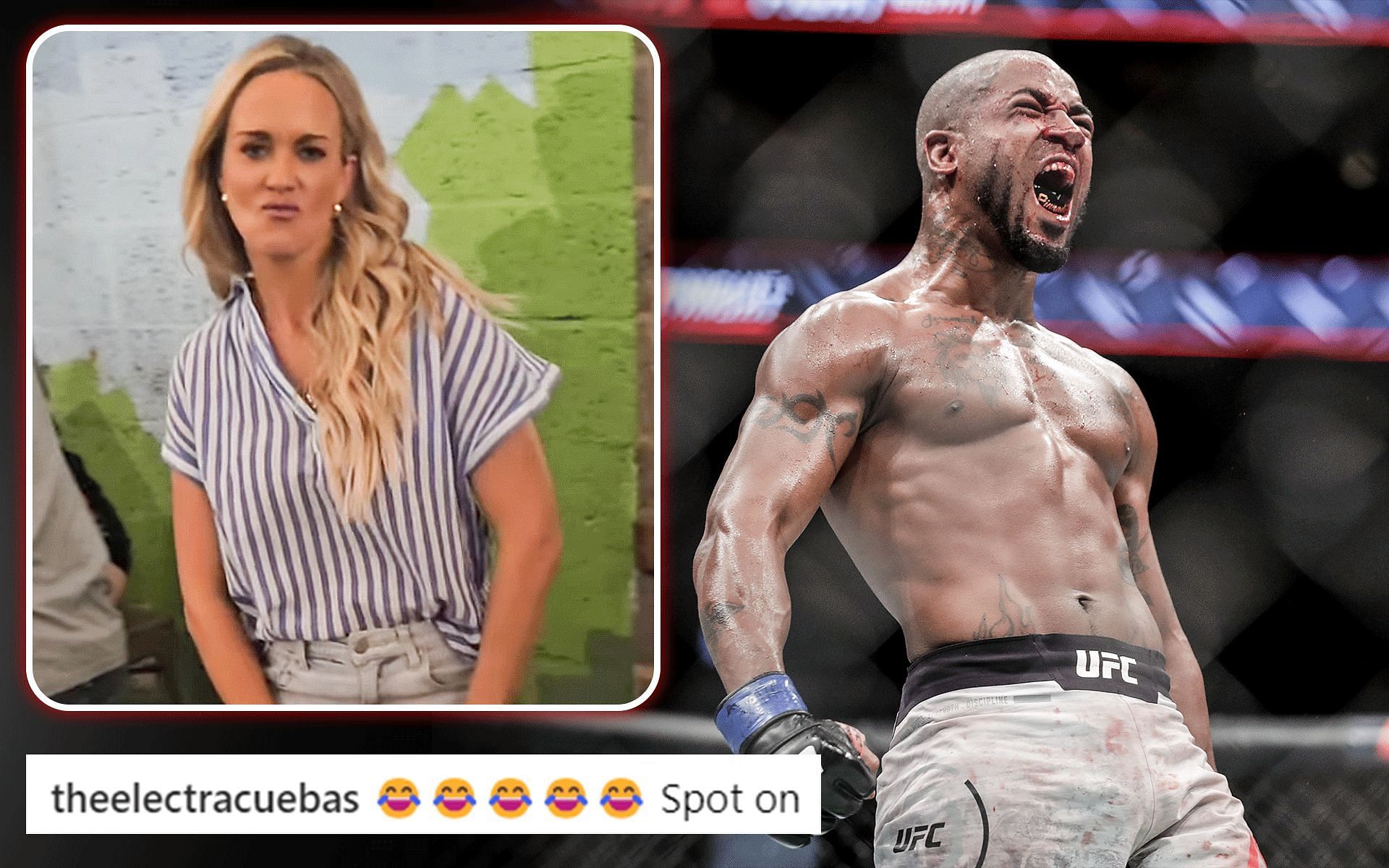 Fans react to Laura Sanko (left) mimicking Bobby Green (right). [Image courtesy: @laura_sanko on Instagram; Getty Images]