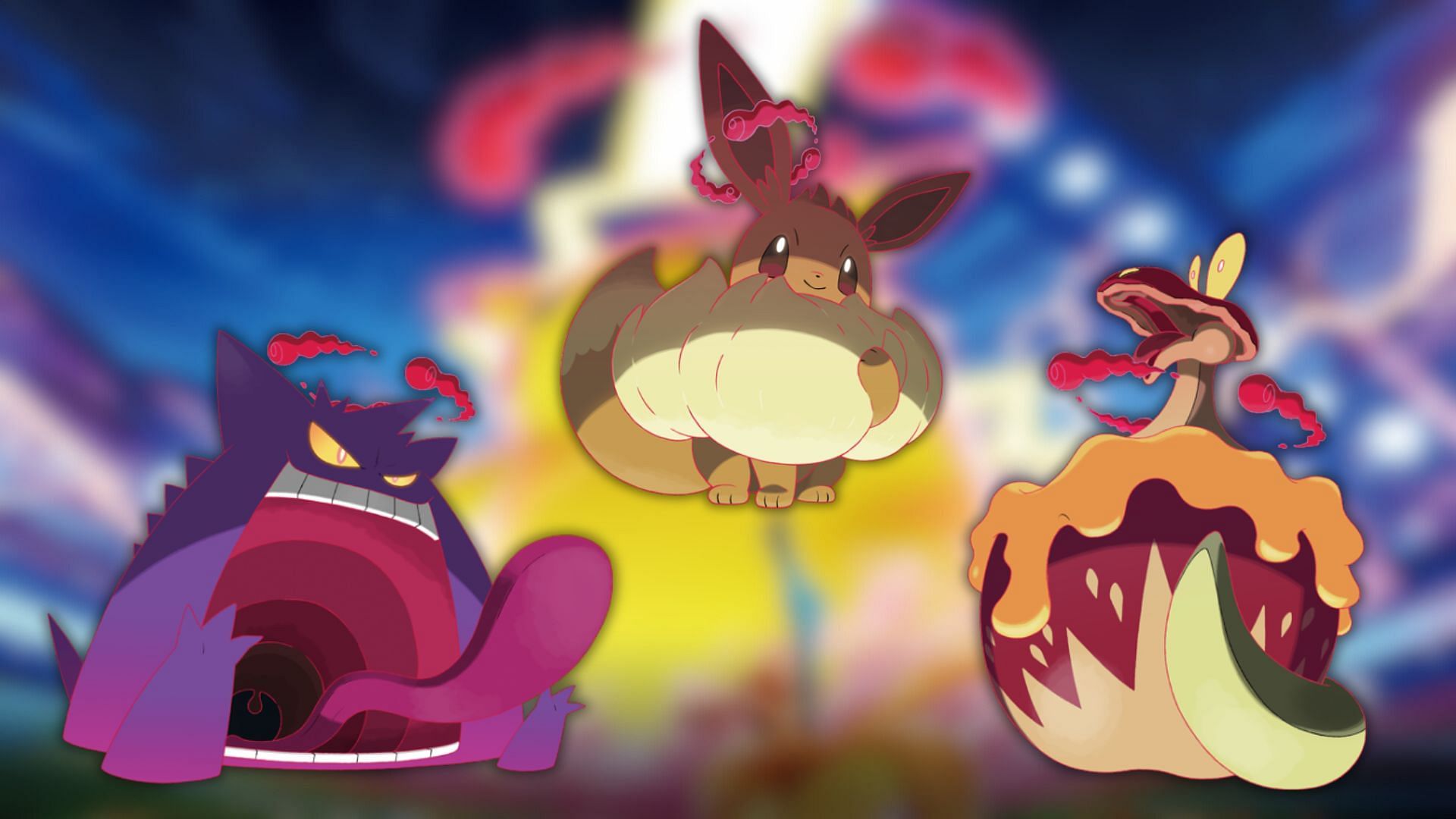 Gigantamax Gengar, Eevee, Flapple, and Appletun (Image via The Pokemon Company)