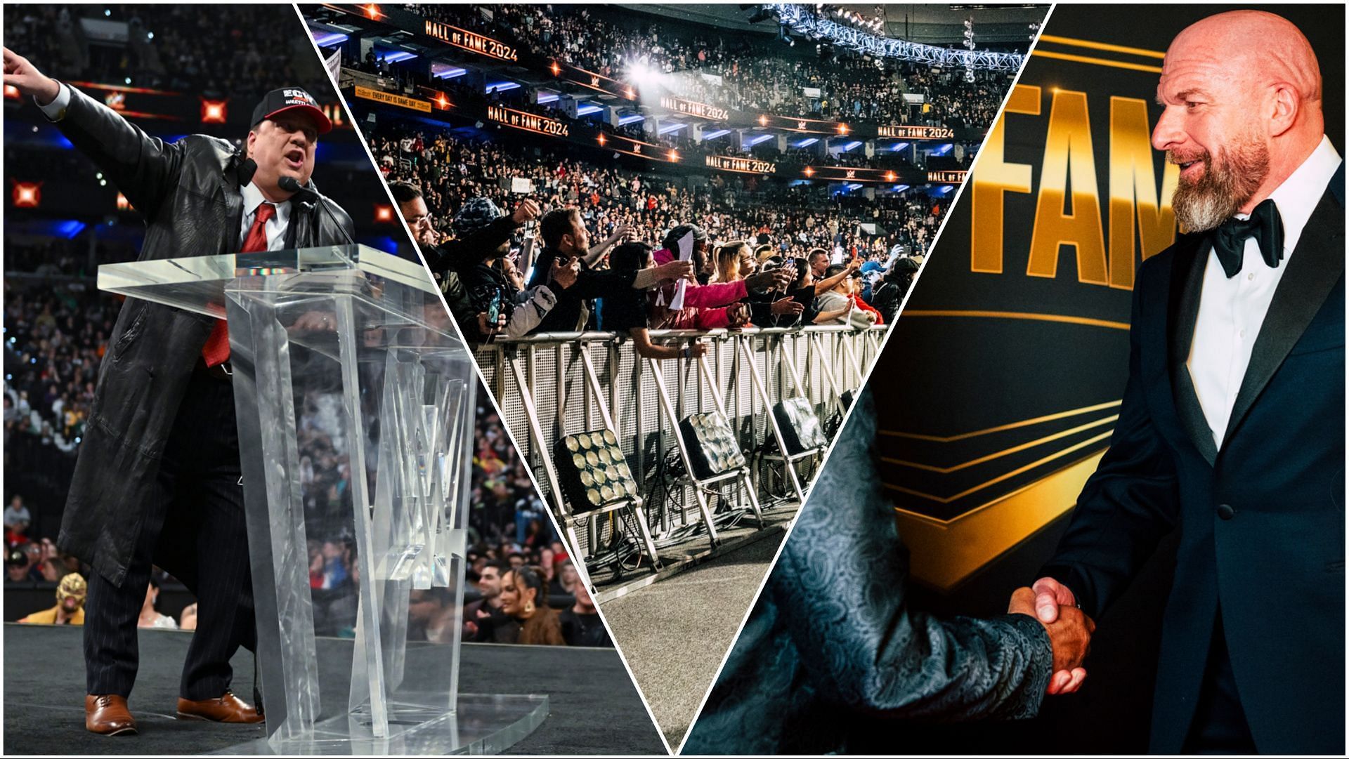 Paul Heyman and Triple H at the 2024 WWE Hall of Fame induction ceremony
