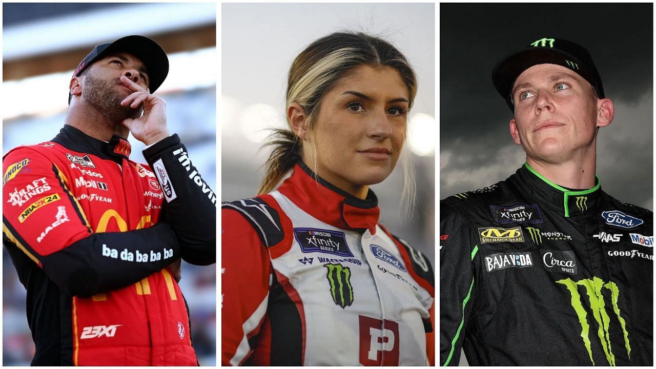 NASCAR drivers Bubba Wallace(L), Hailie Deegan(C), and Riley Herbst(R) (all images Getty)