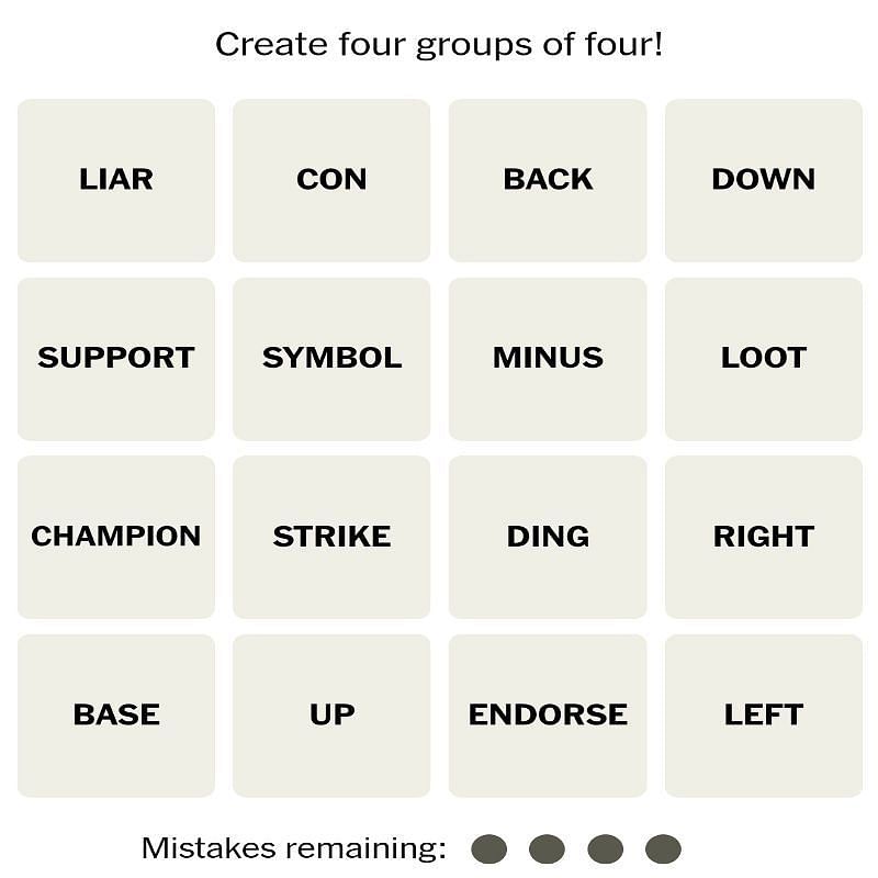 All words for the NYT Connections today (Image via New York Times)