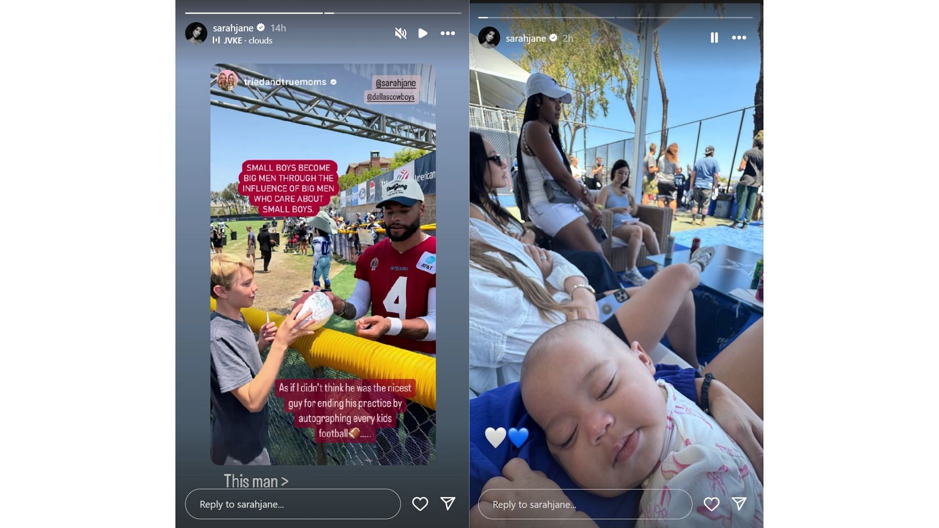 Dak Prescott&#039;s girlfriend Sarah Jane shares MJ Rose&#039;s photo from the Dallas Cowboys training camp [Image credit: @sarahjane IG]