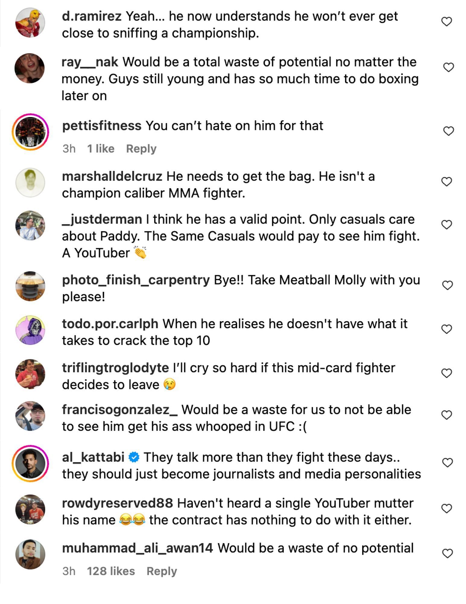 Fans react to Paddy Pimblett teasing a potential leave from the UFC. [via @mmajunkie on Instagram]