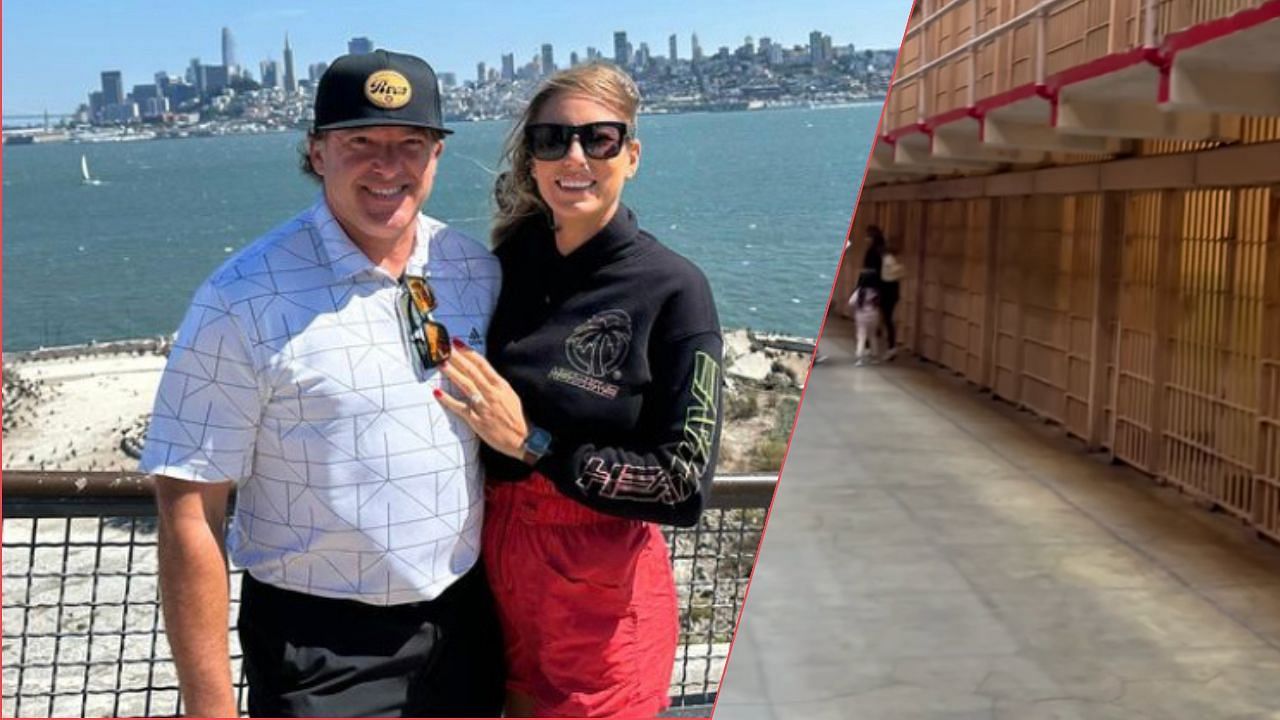 Tony Stewart and Leah Pruett touring the fort and prison at Alcatraz. Image credit: Pruett&rsquo;s Instagram. 