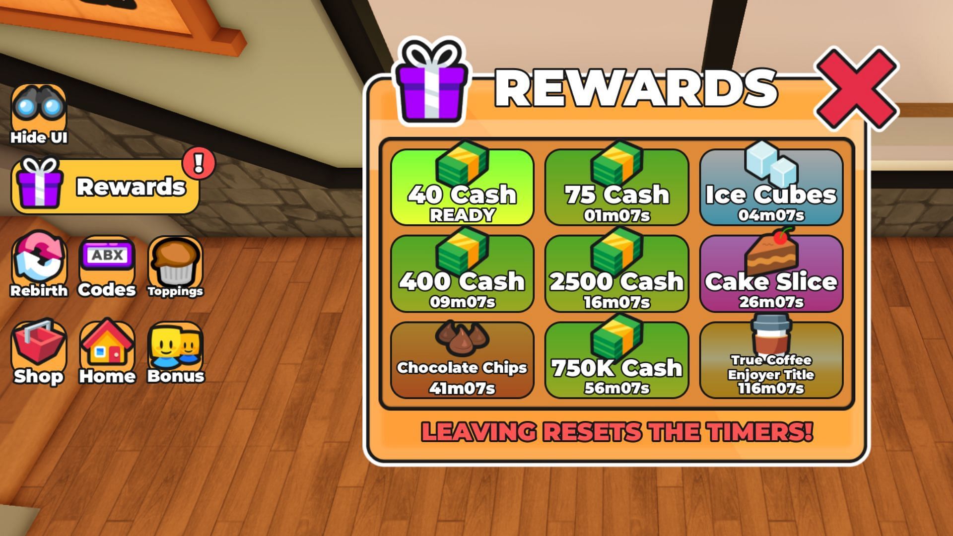 Enjoy free rewards daily in Coffee Shop Tycoon (Image via Roblox)