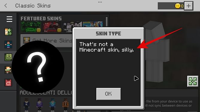 What is "That's not a Minecraft skin, silly" error