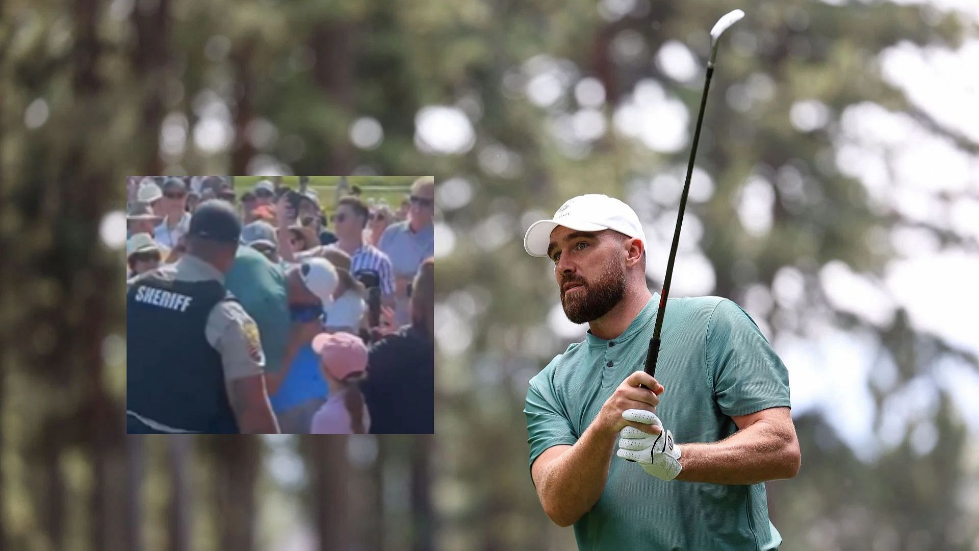 Travis Kelce at 2024 American Century Championship (Image via Getty and X/@ChrisBiderman)