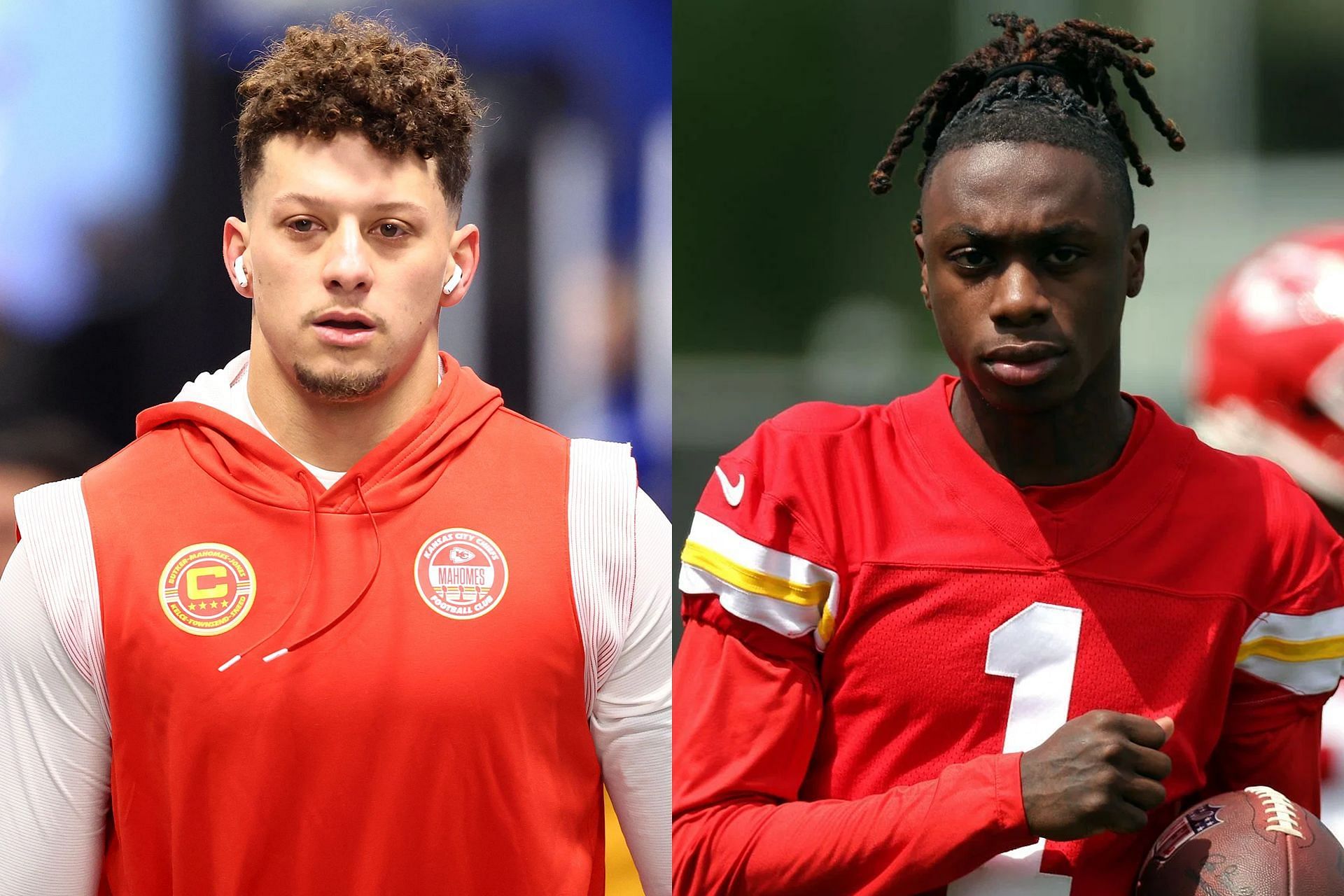 Patrick Mahomes - L and Xavier Worthy - R (Collage Image Credit: IMAGN and Getty)