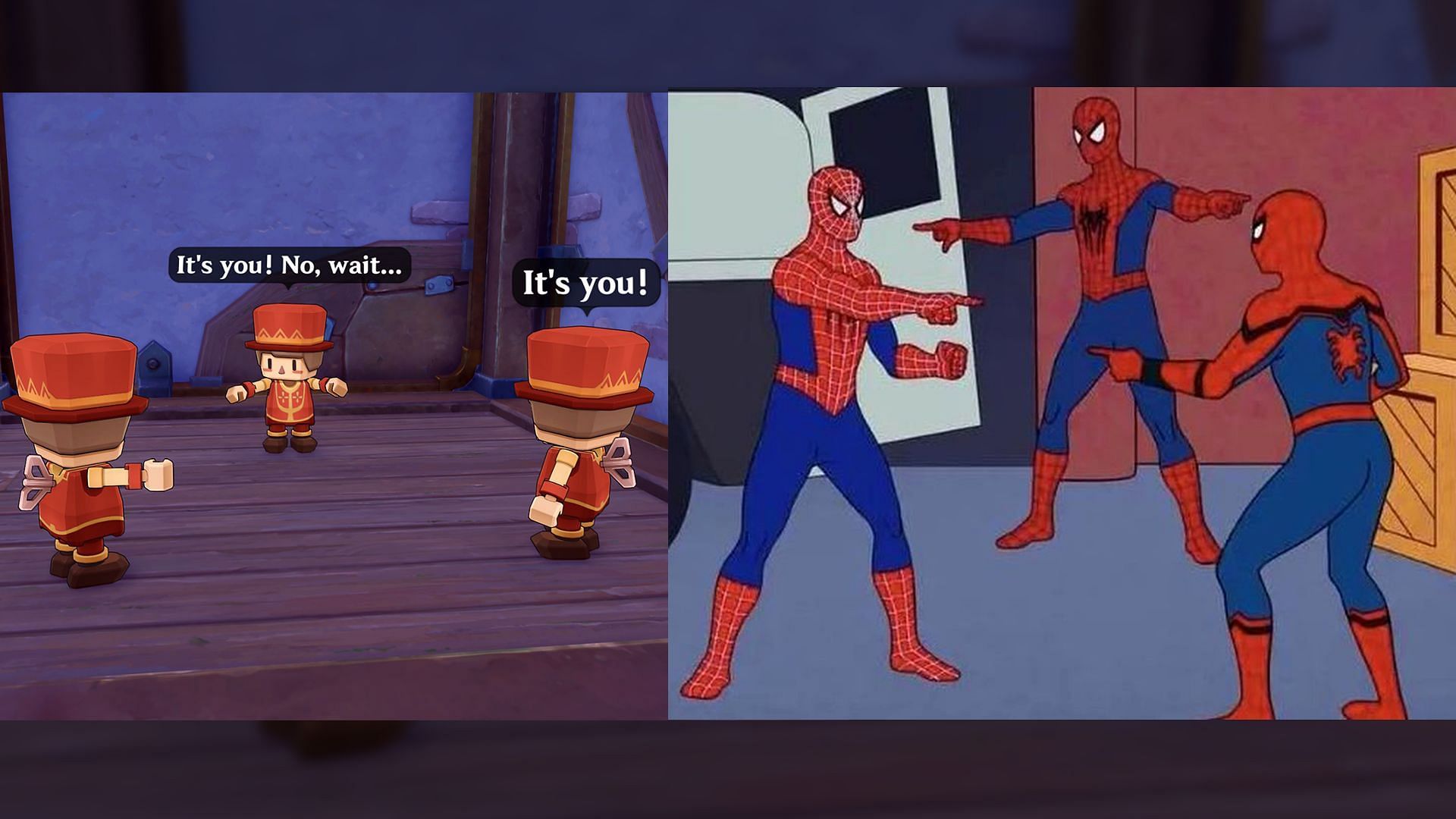 Reference to the very popular Spiderman pointing meme (Image via HoYoverse || Grantray-Lawrence Animation)