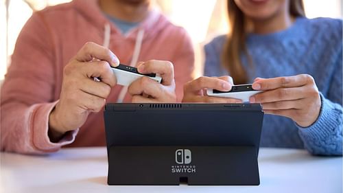 Nintendo Switch OLED vs Switch Lite: Tabletop mode on the Switch OLED (Image via Nintendo)