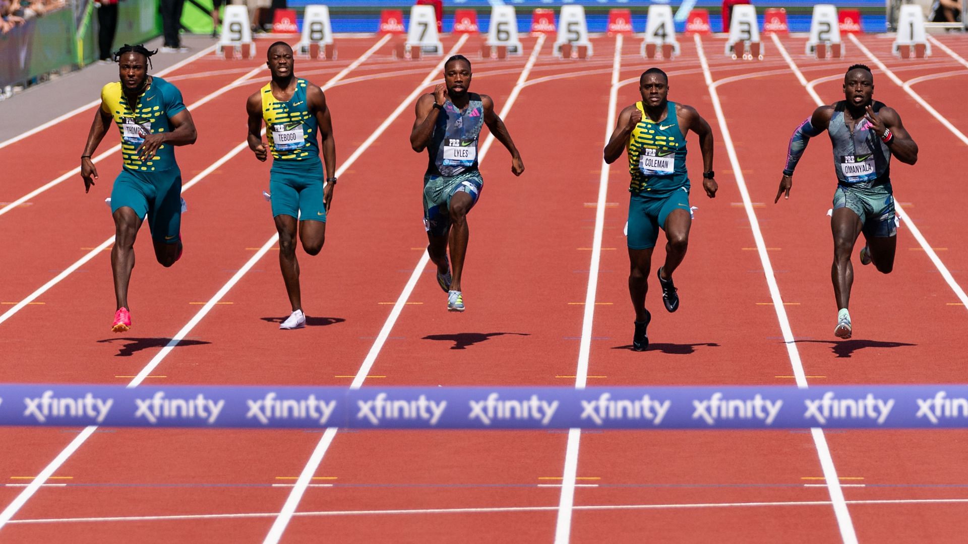 Prefontaine Classic: Day 1 - Diamond League 2023 - Kishane Thompson in action (Left) (Image via Getty)