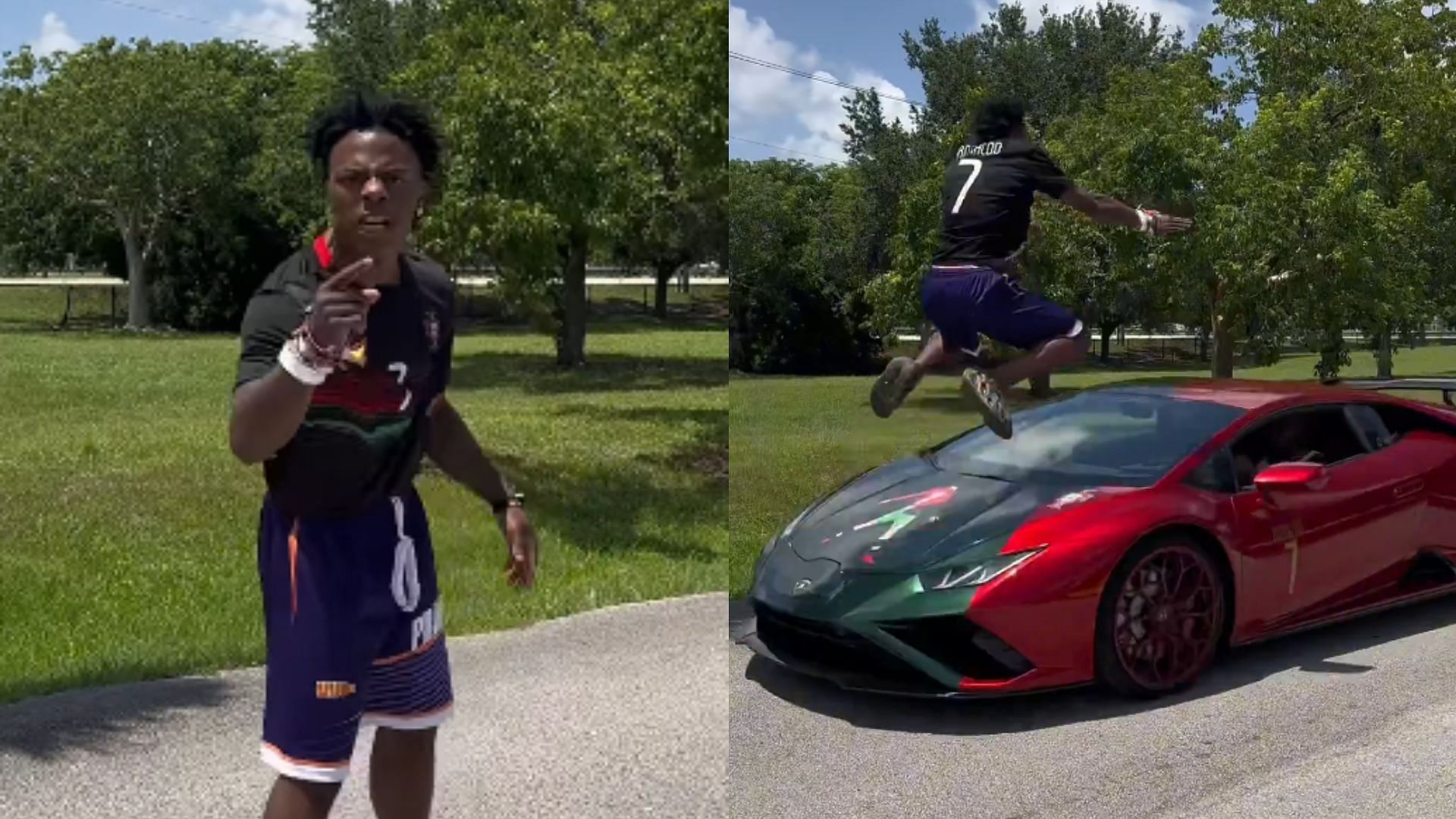 IShowSpeed performed a dangerous leap over his Lamborghini in a recent post on Instagram (Image via @scubaryan_/X)