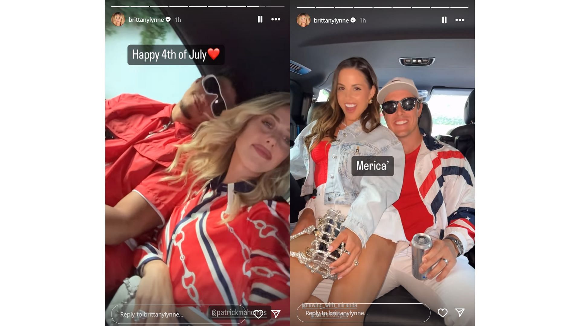 Patrick Mahomes and his wife Brittany celebrate the 4th of July in London with friends (Image credit: @brittanylynne)