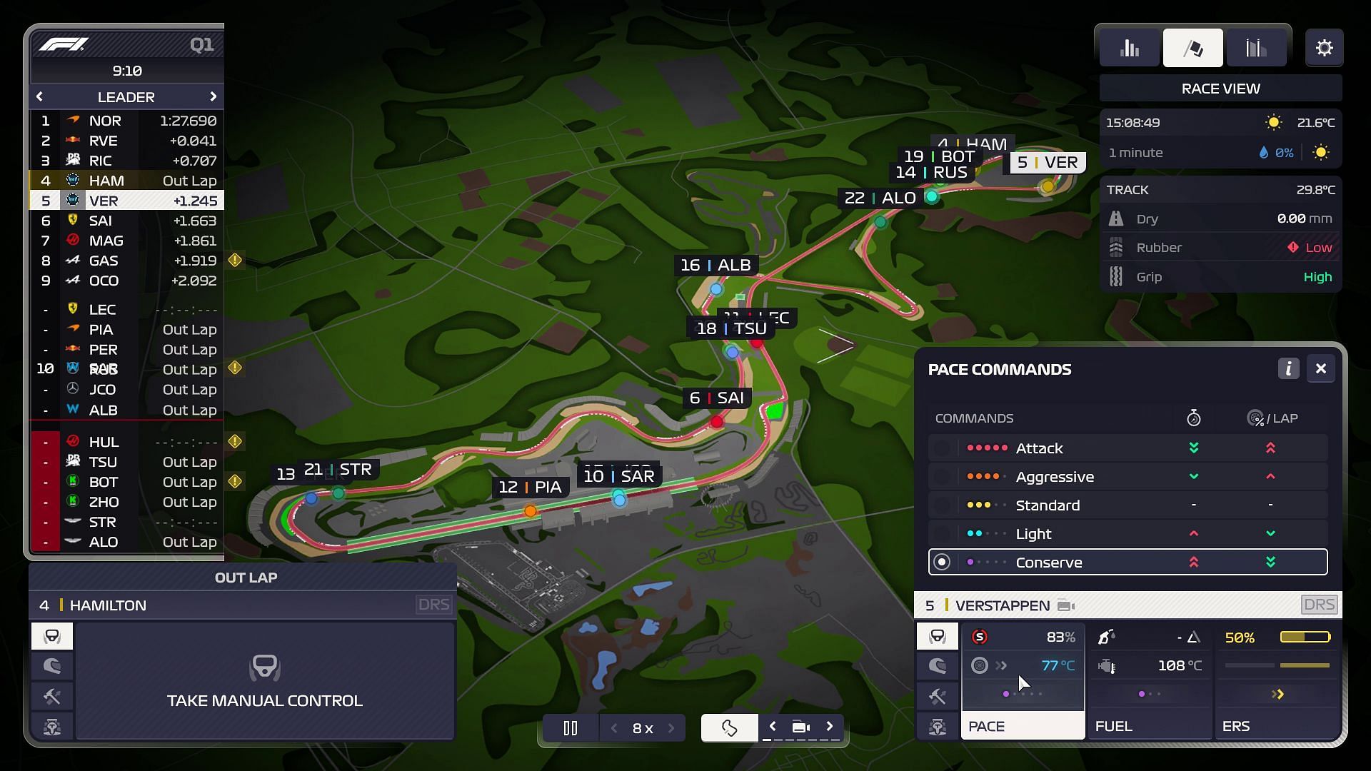 Manual and simulated controls in F1 Manager 2024 (Image via Frontier Developments)