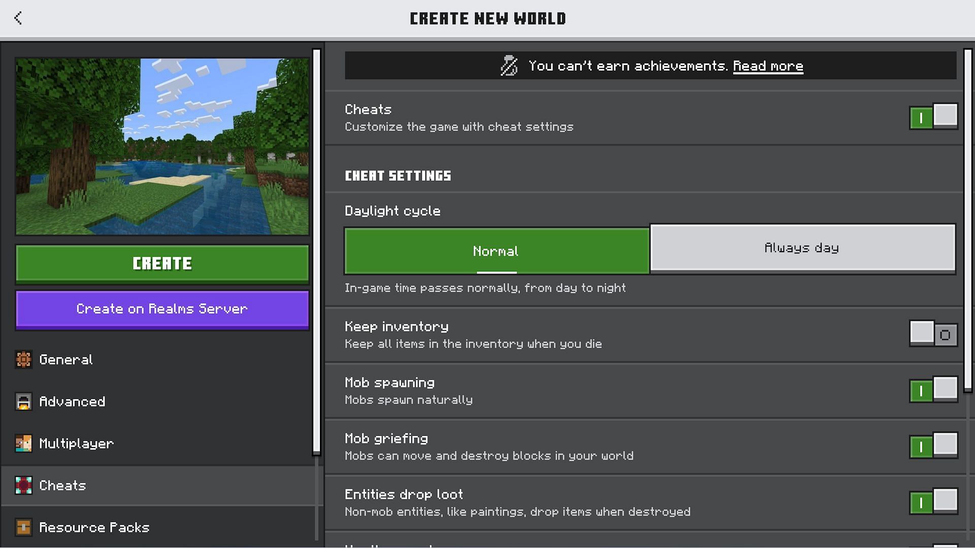 The &quot;Cheats&quot; toggle in Bedrock (Image via Mojang)