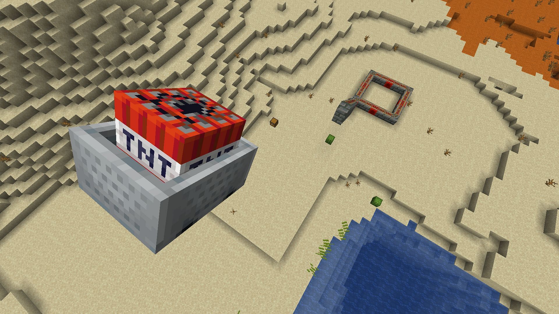 TNT launched from a Minecraft minecart particle accelerator (Image via Mojang)