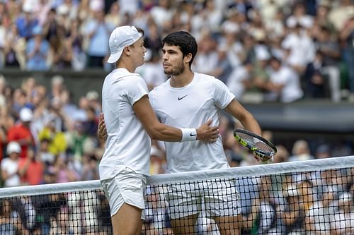 Holger Rune and Carlos Alcaraz at Wimbledon 2023. (Photo: Getty)