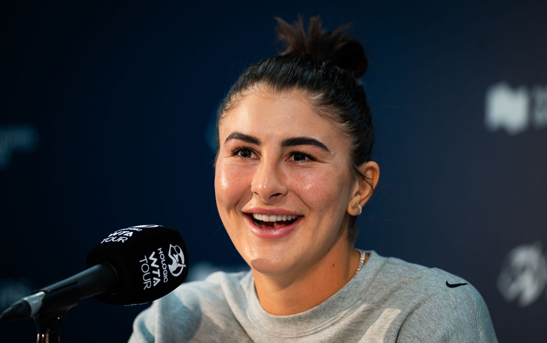 Bianca Andreescu at a press conference before the 2024 Canadian Open National Bank Open Presented by Rogers - Previews - Source: Getty