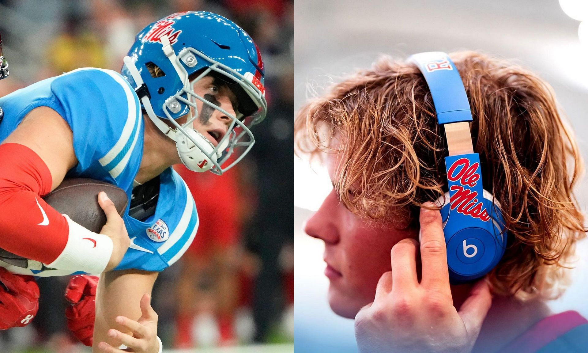 Ole Miss QB Jaxson Dart surprises teammates with new Rebels-themed Beats headphones.