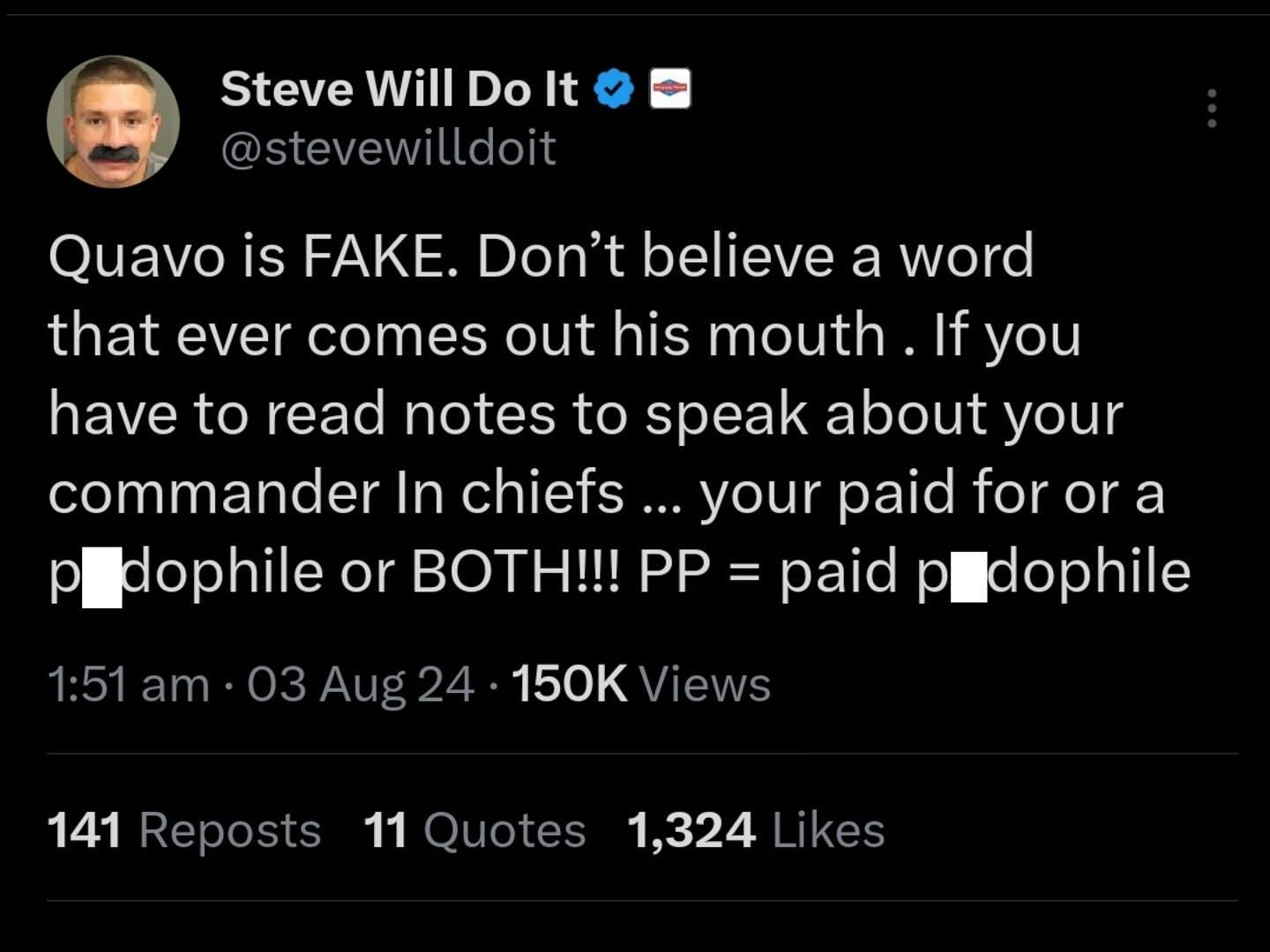 SteveWillDoit&#039;s rant against the Migos rapper. (Image via X/@stevewilldoit)