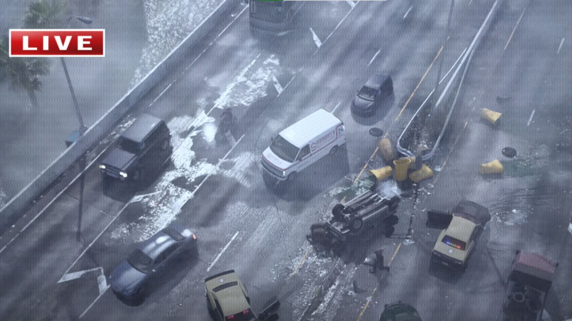 Shot of a wrecked car from Grand Theft Auto 6&#039;s debut trailer (Image via Rockstar Games)