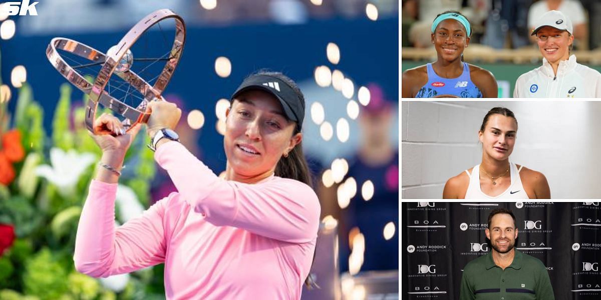 Jesica Pegula (L), Iga Swiatek with Coco Gauff (upper-right), Aryna Sabalenka (mid-right) &amp; Andy Roddick (down-right) [Image Source: Getty Images]