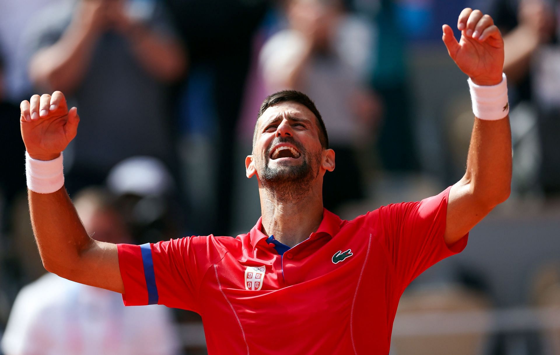 Novak Djokovic in tears after winning the Olympic gold medal. (Image via Getty)